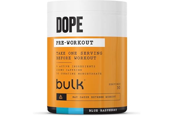 Bulk Poudre Pré-Workout Dope | Blue Framboise | 3g Creatine per Serving | 200mg Caffeine | Citrulline Malate & Arginine AKG | Beta-Alanine | Energy, Focus & Performance | 510g Supplement