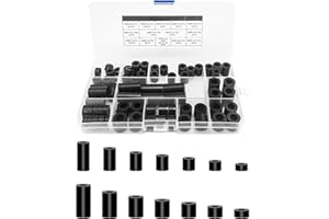 BOLOEST Kit assortito di rondelle distanziali rotonde in ABS, viti M6 M8 in nylon non filettato, distanziatori di supporto per colonna, con scatola di plastica, 80 pezzi (nero)