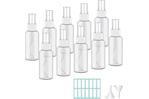 Qoosea 10*50ML Flacon Vaporisateur Vide, Plastique Transparent Réutilisables avec 2 x entonnoirs et 1 x étiquette (50ml)
