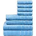 Cleanup Towels Set of 8, 2 Bath Towels, 2 Hand Towels, and 4 Washcloths, 600 Plus GSM Guaranteed Premium Terry Cotton Highly Absorbent Towels for Bathroom, Shower and Home (SEA BLUE, Set of 8)
