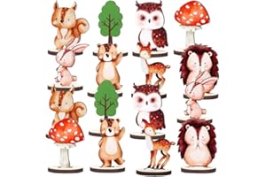 YUNYIGE Decorazioni Animali del Bosco,16 Pezzi Centrotavola Animali Legno con Base,Decorazioni Tema Foresta,Decorazionis Tavolo Compleanno in Legno