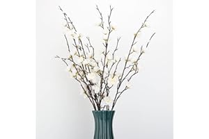 LGEGE 6 flores artificiales de ciruelo blanco, flores falsas, tela de seda, ramo de flores de imitación para el hogar, cocina, oficina, hotel, decoración de arreglos florales para mesa