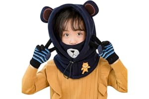 QCHOMEE Wintermütze Kinder Warm Kindermütze Winter Gesichtshaube Jungen Mädchen Sturmhaube Outdoor Schlupfmütze Kälteschutz Skimütze Winddicht Kapuzenschal Cartoon Bär Schalmütze für Snowboard Radsport
