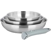 Sitram 716942 Set of 3 ARPEGE frying pans 100% stainless steel &Oslash; 20,24,28 mm - Healthy cooking because NO harmful non-stick c