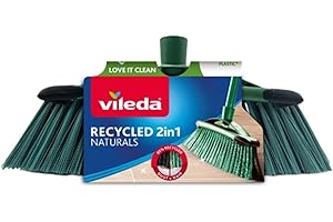 Vileda Balai Recycled 2 en 1, Balai pour intérieur, 85% de matériau recyclé, Fibres 100% recyclées, Fibres Noires pour poudres Fines, Fibres Vertes pour Poils et Cheveux, fabriqué en Italie, Love It