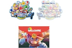 SCOOVY 16 Pcs Mario Biglietti Invito Compleanno, Biglietti Invito per Bambini, Invito Compleanno con Buste, Decorazioni per Feste, Inviti Inglesi per Festa di Compleanno per Ragazze e Ragazzi