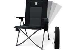 EVER ADVANCED Silla plegable de Campinng con respaldo ajustable, soporta 160 kg, silla plegable reclinable en 4 posiciones, silla plegable con bolsillo lateral y soporte para bebidas para camping