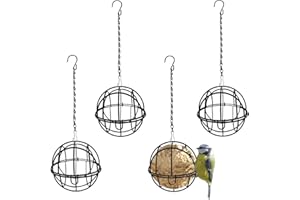 TENTHPEO 4 Stück Meisenknödelhalter Vogelfutterstation aus Metall mit S-Haken, Vogelfutterspender zum aufhängen, Vogelfutterstation Futterspender für Wildvögel Garten, Spatzen, Schwarz