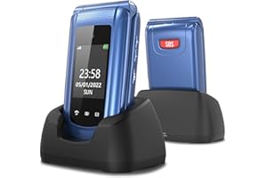 Ufferson Seniorenhandy Ohne Vertrag, GSM Klapphandy Senioren Handy mit Groüe Tasten | 2.4 Zoll Dual Großem Display | Seniorentelefon Mit SOS Notrufknopf | Fackel | Kurzwahltasten | Ladestation | Blau