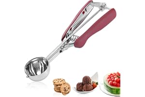 Acxilexy Łopatka do ciastek ze stali nierdzewnej, miarka do babeczek z spustem, 5 cm, miarka do lodów z zwalniaczem do owoców, lodów, klopsików, tłuczonych ziemniaków i muffinek