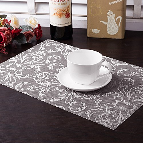 Tischsets (6er Set) - Soriace® Sets Tabellenplatzmatten Abendessen waschbare Kunststoff Vinyl platzsets / tischläufer, 45 * 30cm, Gray