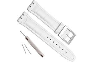 OliBoPo Alligator Grain Cow Leather Stainless Steel Buckle Watch Band Strap for Swatch