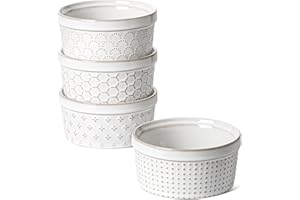 LE TAUCI Lot de 4 ramequins de 236ml pour crème brûlée, gâteau de lave, pudding, soufflé, tarte en céramique, passent au four, 10,9 cm, blanc arctique