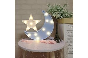 GUOCHENG Lovely Moon⋆ Night Light Set Battery Operated LED Star Marquee Sign Decorative Moon Table Lamps for Baby Children Bedroom Nursery, Christmas Birthday Gifts(Blue Moon&White Star)