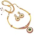 Jewar Mandi Necklace Pearl Handmade Puwai Ad Cz Ruby Emerald Gemstones Gold Plated Handmade Jewelry Set For Women & Girls