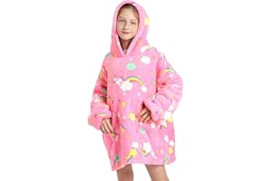 Wenlia Sudadera Manta para Niñas, Sherpa Hoodie Sudadera Manta de Forro con Capucha de Gran tamaño, súper cálida Linda Sudadera con Bolsillo y Mangas, Talla única de 7 a 13 años