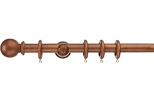 ABC Decor 28mm Wooden curtain pole set, Trade Pole Wood Pole Ball Finials (Chestnut, 180 cm)