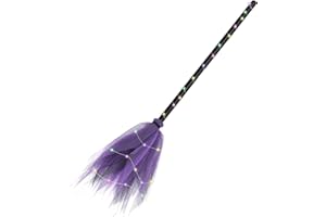 ENLACE Halloween miotła czarownica, magiczna miotła 90 cm, kostium na Halloween, zdejmowane rekwizyty, miotła czarownicy dla dzieci na Halloween, imprezę kostiumową, fioletowa, z diodami LED