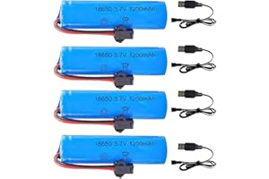 Hojalis Batterie Li-ion 3.7V 1200mah, 4 PCS Batteria Ricaricabile Agli Ioni di Litio avec USB Cavo di Ricarica e Spina SM 2P, RC Batteria al Litio 18650, per RC Auto Telecomandato Camion RC Robot