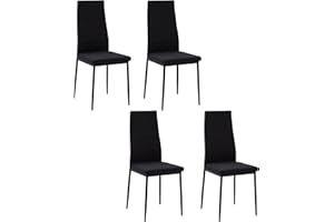 HOMCOM Pack de 4 Sillas de Comedor Modernas, Sillas de Cocina Tapizadas en Lino Sintético con Respaldo Alto y Patas de Metal, para Salón, Negro