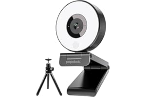 papalook 1080P Webcam with Ring Light and Privacy Cover, PA552 Full HD Streaming Web Camera with Dual Microphones, Plug and Play USB Webcam for PC Laptop Desktop, Zoom Skype Teams Video Conference