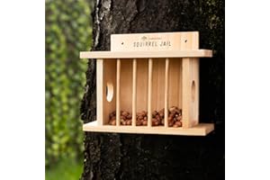 Garden Mile Squirrel Feeder and Bird Feeder, Large Wooden Jail Picnic Table, Durable Outdoor Wildlife Feeding Station, Garden Ornament for Birds and Squirrels (Jail)