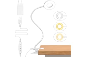 ‎IZELL iZELL 23 LED Leselampe Bett Dimmbar -【3 Modi & 10 Helligkeitsstufen】 Augenschutz Klemmlampe mit 40cm Flexiblem Schwanenhals, Buchlampe, Schreibtischlampe mit 10W USB-Ladegerät, Weiß