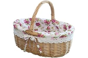 JAWSEU Cestino da Picnic - Cestino da picnic in Vimini con manico, Cesto Rotondo in Salice Cesto di Frutta Cesto di Fiori per Picnic, Viaggi, Decorazioni per Matrimonio