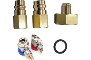 Btstil AC R134A Adapter, Adjustable R134A Quick Coupler Fittings High-Low Connector, 1/4 inch SAE Manifold Gauge Hose Connector Adapter Set