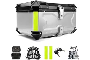 QAWNER Bauletto universale per motocicletta, impermeabile, in alluminio, per vano bagagliaio, Dual Key, custodia per carrier, top box, valigetta per la conservazione di caschi (Argento, 65L)