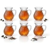 Deconox 6'lı Kulplu Borosilikat Fitil Desenli Cam &Ccedil;ay Bardağı Seti - Şeffaf ve Isıya Dayanıklı Şık &Ccedil;ay Takımı 180ML