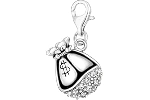 Quiges Donna Ciondolo Charm in Argento Cristalli Rotondi per Braccialetti di Charm e Bead