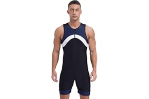 Hedmy Men's One Piece Bodysuit Wetsuit Sleeveless Front Zip Swimming Surfing Swimsuit Sun Protection Swimwear