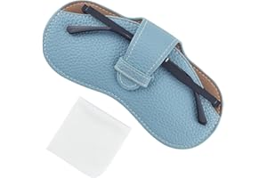 CREATCABIN Leather Sunglasses Case Portable Glasses Bag Slim Case Lightweight Travel Eyeglasses Holder Pouch Cover with Fiber Soft Cleaning Cloth for Women Men Holiday Vacation 6.9x3.4 Inch Light Blue