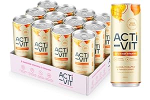 ACTIPH Acti-Vit Sparkling Flavoured Vitamin Water Mango, Pineapple & Passionfruit Cans with B Vitamins B5, B6, B9, B12, Vitamin C, Vitamin D, Zinc & Magnesium Zero Sugar 12x 330ml