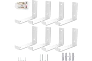 VTOPVMAX 8 Piezas Soporte Estanteria Pared Blanca - Escuadras Metalicas de L 0,5 cm Grueso con Tornillos, Soportes para Balda Flotante, 15 cm
