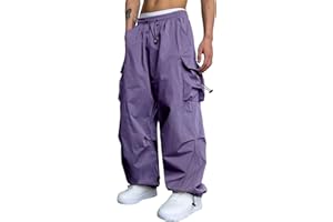 RUMAOZIA Pantaloni cargo da uomo, casual, a vita alta, dritta, paracadute, pantaloni sportivi 90, stile vintage, gamba larga, streetwear, hip hop, pantaloni baggy Y2K, ragazzi