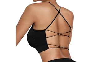 Vertvie Damen Sport BH Gepolstert Crossback Yoga Sports Bra Spaghettiträger Rücken Verkreuzt Gerippt Bustier Ohne Bügel Atmungsaktiv BH mit Abnehmbaren Cups