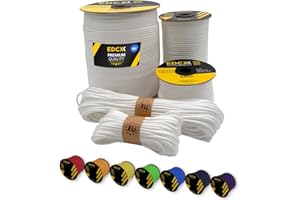 EdcX Paracord 4mm, 35+ colori solidi (15m, 30m, 50m, 100m, 300m) | Ideale per campeggio, sopravvivenza, attività all'aperto | Corda 100% nylon 4 mm| Corda Tattica 550 Tipo III (White, 15 m)