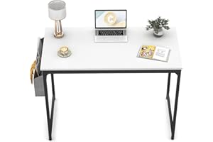 CubiCubi Study Computer Desk 80cm Home Office Writing Small Desk, Modern Simple Style PC Table, Black Metal Frame, White