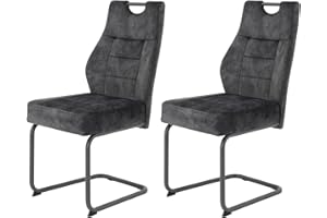 ‎HELA TISCHE Hela Tische, 2er Set Esszimmerstuhl Schwingstuhl Linda, Mikrofaser Anthrazit, Rundrohgestell grau, Komfortsitz Federkorb, 140kg belastbar