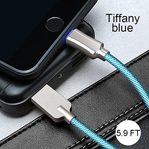 USB Cable for iPhone, Nylon Braided Tangle-Free, Smart Charging with Indicator Auto-disconnect Lightning Data Cable for iPhones(above iPhone 4s), iPads and other IOS Devices. (5.9FT, Tiffany blue)