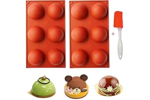 HIPIER Moldes de Silicona Semiesfera Reposteria Grandes para Hornear para Hacer Dulces de Chocolate Pasteles Fondant Reposteria Gelatina Mousse de Cúpula 2Pcs 6 Cavidades