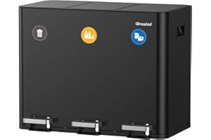 lovewind Mülleimer, 3 x 15L Recyclingeimer, 3-Fach-Mülleimer für Recycling und Abfall, inklusive magnetisches Etikett, Soft-Close-Deckel, Pedale, Inneneimer, Stahl,Schwarz