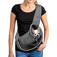 Small Dog Puppy Sling Carrier, Hands-Free Cat Carry Bag Mesh Pet Dog Papoose Pouch Tote Adjustable Padded Shoulder Pet Sling with Pocket & Collar Hook Pet Safety Carrier for Daily Walking Subway,L