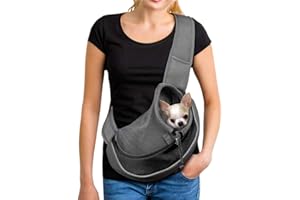 IEASEY Sac de Transport Sac Bandoulière Filet Respirant pour Chien et Chat Chiot épaule pour Animaux de Compagnie Sling Transporteur Réglable Sac de Voyage pour Petits Animaux,L