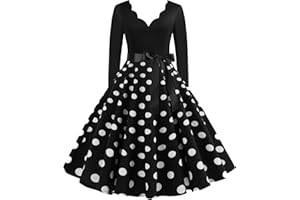 EFOFEI Damen Cocktail Partykleid Polka Dot Kleider Vintage Rockabilly A-Linie Rundhals Kleid