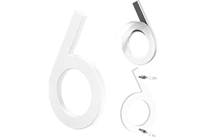 Yafimea Número de casa exterior 15 cm blanco, Números para casa con instalación adhesiva o con tornillos, diseño moderno flotante 3D para pared o valla (6/9)