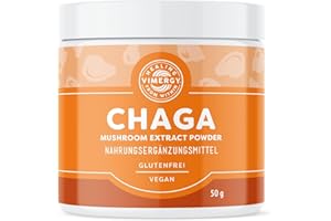 ‎VIMERGY Vimergy Chaga Pilz Pulver, Reisegröße - 33 Einnahmen – Chaga Pulver Vitalpilze Extrakt – Vegan - Ohne Trennmittel, ohne Füll- oder Geschmacksstoffe, Zucker, Gentechnik, Gluten (50 g)