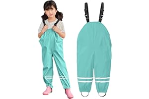 Angxiwan Kids Waterproof Trousers Boys Girls Toddler One-Piece Rain Dungarees Nylon Stylish Waterproof Windproof Mud Jumpsuit Breathable Outdoor Overalls